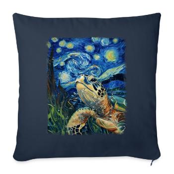 Tortue de mer Océan Nuit étoilée Peinture - Housse de coussin décorative 45 x 45 cm - bleu marine - Devant