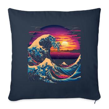 Large Wave of Kanagawa Japanese Art Aesthetics - Sofa pillowcase 17,3'' x 17,3'' (45 x 45 cm) - navy - Front
