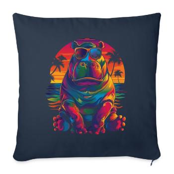Hippopotame Lunettes de soleil Plage Popart - Housse de coussin décorative 45 x 45 cm - bleu marine - Devant