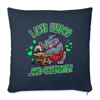J’adore les hippopotames et la menuiserie - Housse de coussin décorative 45 x 45 cm - bleu marine - Devant