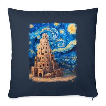 Tour de Babel Bible Renaissance Nuit étoilée décorée - Housse de coussin décorative 45 x 45 cm - bleu marine - Devant