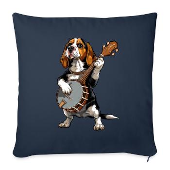 Beagle Dog Joueur de banjo bluegrass - Housse de coussin décorative 45 x 45 cm - bleu marine - Devant