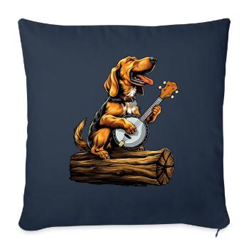 Coonhound Dog Joueur de banjo bluegrass - Housse de coussin décorative 45 x 45 cm - bleu marine - Devant