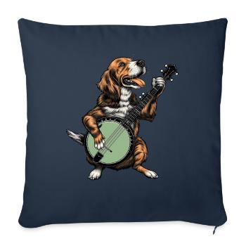 Coonhound Dog Joueur de banjo bluegrass - Housse de coussin décorative 45 x 45 cm - bleu marine - Devant