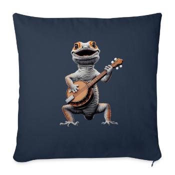 Gecko à crête Lézard Joueur de banjo Bluegrass - Housse de coussin décorative 45 x 45 cm - bleu marine - Devant
