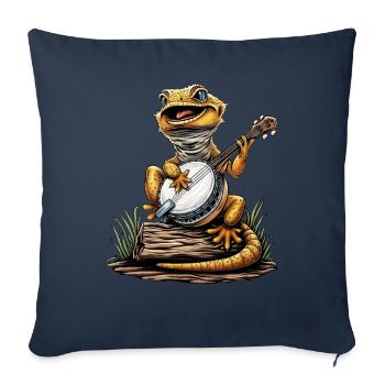 Gecko à crête Lézard Joueur de banjo Bluegrass - Housse de coussin décorative 45 x 45 cm - bleu marine - Devant