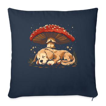 Cottagecore Esthétique Chien Dormant Champignon Sorcière - Housse de coussin décorative 45 x 45 cm - bleu marine - Devant