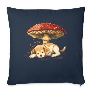 Cottagecore Esthétique Chien Dormant Champignon Sorcière - Housse de coussin décorative 45 x 45 cm - bleu marine - Devant