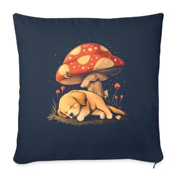 Cottagecore Esthétique Chien Dormant Champignon Sorcière - Housse de coussin décorative 45 x 45 cm - bleu marine - Devant