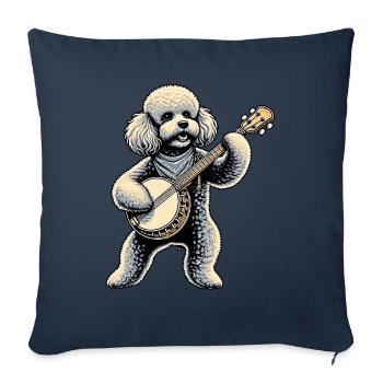 Caniche Chien Bluegrass Joueur de banjo - Housse de coussin décorative 45 x 45 cm - bleu marine - Devant