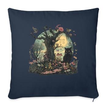 Cottagecore Aesthetic Black Cat Tree Birds - Sofa pillowcase 17,3'' x 17,3'' (45 x 45 cm) - navy - Front