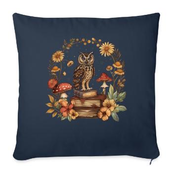Cottagecore esthétique hibou livres champignon sorcière fl - Housse de coussin décorative 45 x 45 cm - bleu marine - Devant