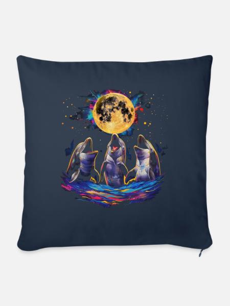 Delfin Ozean Tier Heulender Mond - Sofakissenbezug 45 x 45 cm - Navy