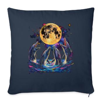 Dauphin Océan Animal Lune Hurlante - Housse de coussin décorative 45 x 45 cm - bleu marine - Devant