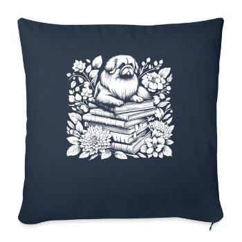 Lecteur de livre de fleurs pékinois Floral Cottagecore - Housse de coussin décorative 45 x 45 cm - bleu marine - Devant