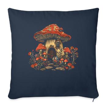 Cottagecore Esthétique Champignon Elfe de maison Vintage Gob - Housse de coussin décorative 45 x 45 cm - bleu marine - Devant