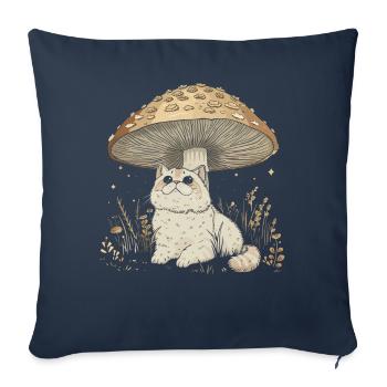 Cottagecore Esthétique Chat Mignon Champignon Sorcière - Housse de coussin décorative 45 x 45 cm - bleu marine - Devant