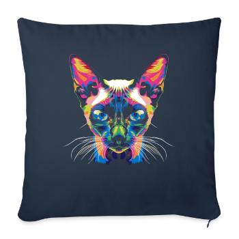 Chat siamois Popart - Housse de coussin décorative 45 x 45 cm - bleu marine - Devant