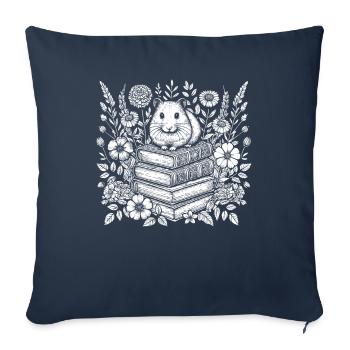 Hamster Or Hamster Fleur Lecteur de Livre - Housse de coussin décorative 45 x 45 cm - bleu marine - Devant