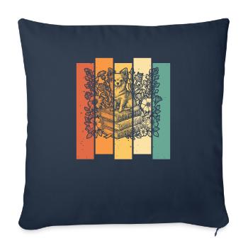 Chihuahua Flower Book Reader Floral Cottagecore - Housse de coussin décorative 45 x 45 cm - bleu marine - Devant