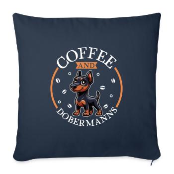Café et Doberman - Housse de coussin décorative 45 x 45 cm - bleu marine - Devant
