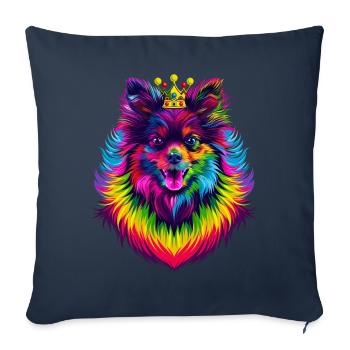 Keeshond Chien Couronne Popart - Housse de coussin décorative 45 x 45 cm - bleu marine - Devant