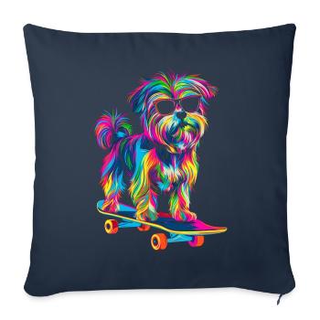 Lunettes de soleil maltais chien skateboard Popart - Housse de coussin décorative 45 x 45 cm - bleu marine - Devant