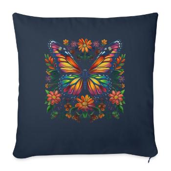 Papillon monarque floral Popart - Housse de coussin décorative 45 x 45 cm - bleu marine - Devant