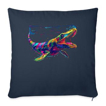 Mosasaure dinosaure Popart - Housse de coussin décorative 45 x 45 cm - bleu marine - Devant