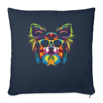 Papillon Chien Lunettes de Soleil Popart - Housse de coussin décorative 45 x 45 cm - bleu marine - Devant