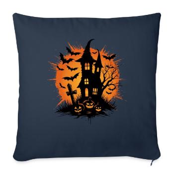 Maison hantée d’Halloween - Effrayant - Housse de coussin décorative 45 x 45 cm - bleu marine - Devant