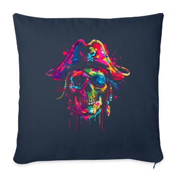 Capitaine pirate Skull Popart - Housse de coussin décorative 45 x 45 cm - bleu marine - Devant