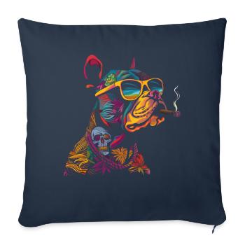 Pitbull Pittie Chien Smoker Lunettes de soleil Popart - Housse de coussin décorative 45 x 45 cm - bleu marine - Devant
