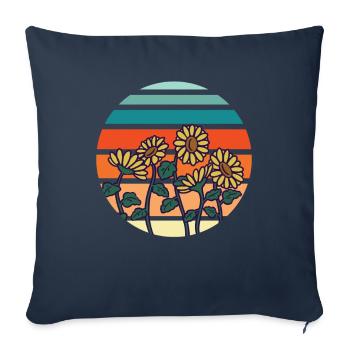 Tournesols Fleurs Rétro Fleuriste - Housse de coussin décorative 45 x 45 cm - bleu marine - Devant