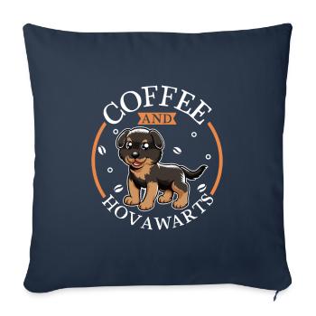 Café et Hovawart - Housse de coussin décorative 45 x 45 cm - bleu marine - Devant