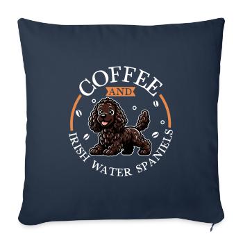 Café et épagneul d’eau irlandais - Housse de coussin décorative 45 x 45 cm - bleu marine - Devant