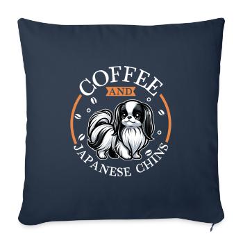 Café et Japan Chin - Housse de coussin décorative 45 x 45 cm - bleu marine - Devant