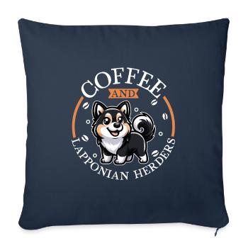 Café et chien renne de Laponie - Housse de coussin décorative 45 x 45 cm - bleu marine - Devant