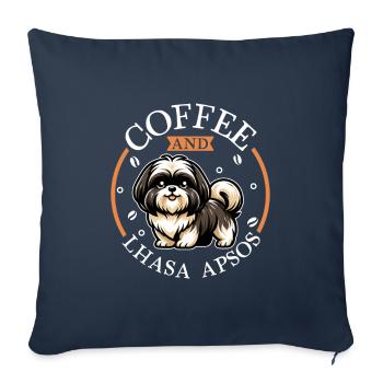 Café et Lhassa Apso - Housse de coussin décorative 45 x 45 cm - bleu marine - Devant