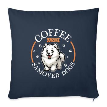 Café et Samoyède - Housse de coussin décorative 45 x 45 cm - bleu marine - Devant