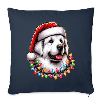 Chien des Pyrénées Chapeau de Père Noël - Housse de coussin décorative 45 x 45 cm - bleu marine - Devant