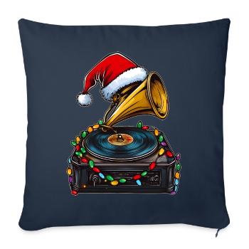 Gramophon Vintage Vinyl Plattenspieler Weihnachtsm - Sofakissenbezug 45 x 45 cm - Navy - Vorne