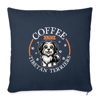 Café et terrier tibétain - Housse de coussin décorative 45 x 45 cm - bleu marine - Devant
