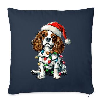 Roi Charles Cavalier Chien Père Noël - Housse de coussin décorative 45 x 45 cm - bleu marine - Devant
