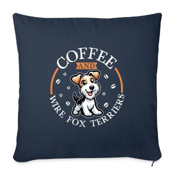 Café et fox-terrier à poil dur - Housse de coussin décorative 45 x 45 cm - bleu marine - Devant