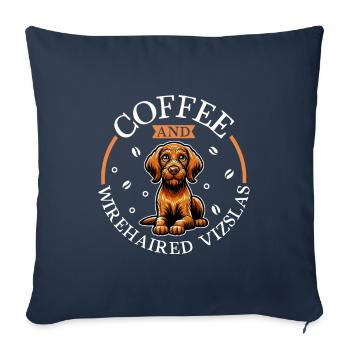 Café et chien d’arrêt hongrois à poil dur - Housse de coussin décorative 45 x 45 cm - bleu marine - Devant