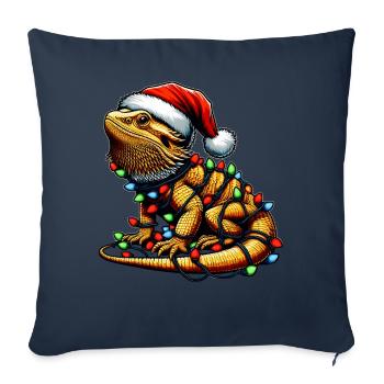 Chapeau de Noël dragon barbu lézard Noël - Housse de coussin décorative 45 x 45 cm - bleu marine - Devant