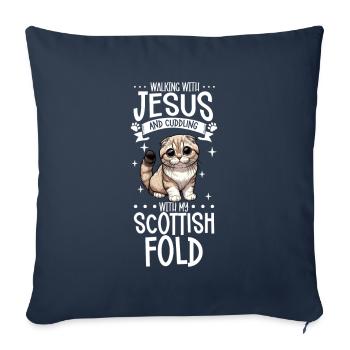 Jesus and my Scottish Fold-eared Cat - Sofa pillowcase 17,3'' x 17,3'' (45 x 45 cm) - navy - Front