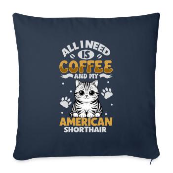 Coffee and my American Shorthair - Sofa pillowcase 17,3'' x 17,3'' (45 x 45 cm) - navy - Front