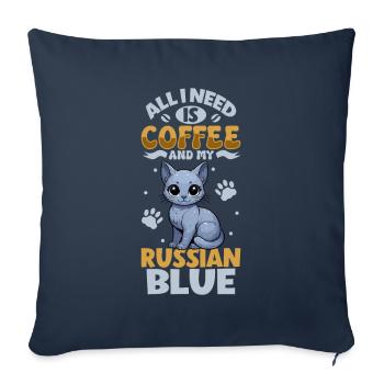 Le café et mon bleu russe - Housse de coussin décorative 45 x 45 cm - bleu marine - Devant